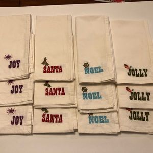 12 holiday cotton reusable, embroidered napkins.